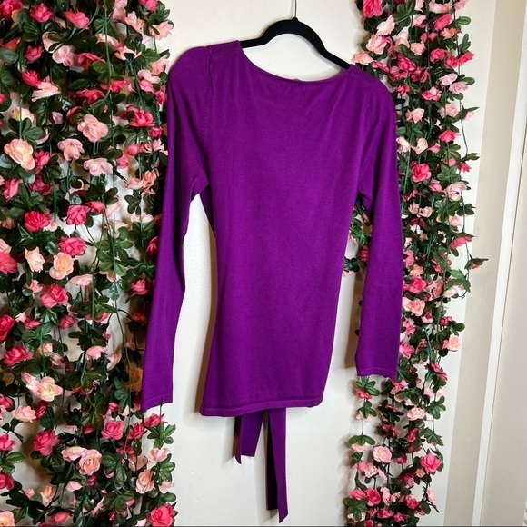 🌹Emme Marella Purple Scoopneck Sweater Womens XS Tie Up Back Work Office WFH - Picture 5 of 8